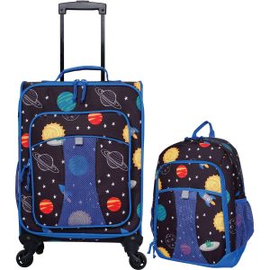 KIDS 2 PC TRAVEL SET, ROLLING UPRIGHT LUGGAGE & BACKPACK IN SOLAR