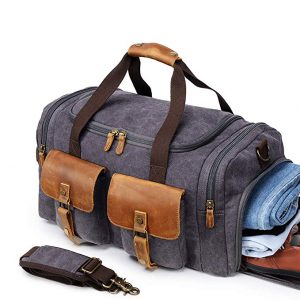 Kemy's Canvas Duffle Bag Oversized Genuine Leather Weekend Bags for Men and Women