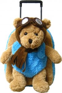 Kreative Kids Adorable Aviator Pilot Bear Rolling Backpack w Removable Stuffed Toy & Wheels