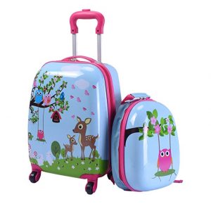 Lucky Link 2pcs ABS Kids Suitcase Carry On Luggage Set for Boys Girls，16 Lightweight Trolley Case + 12 Backpack for Travelling School (Deer & birds)