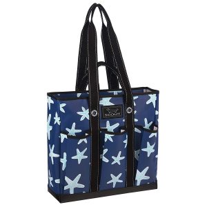 SCOUT Pocket Rocket Multi-Pocket Tote Bag, 6 Exterior Pockets, Interior Zipper Pocket, Two Handle Lengths, Water Resistant, Wipes Clean, Zips Closed, Fish Upon a Star